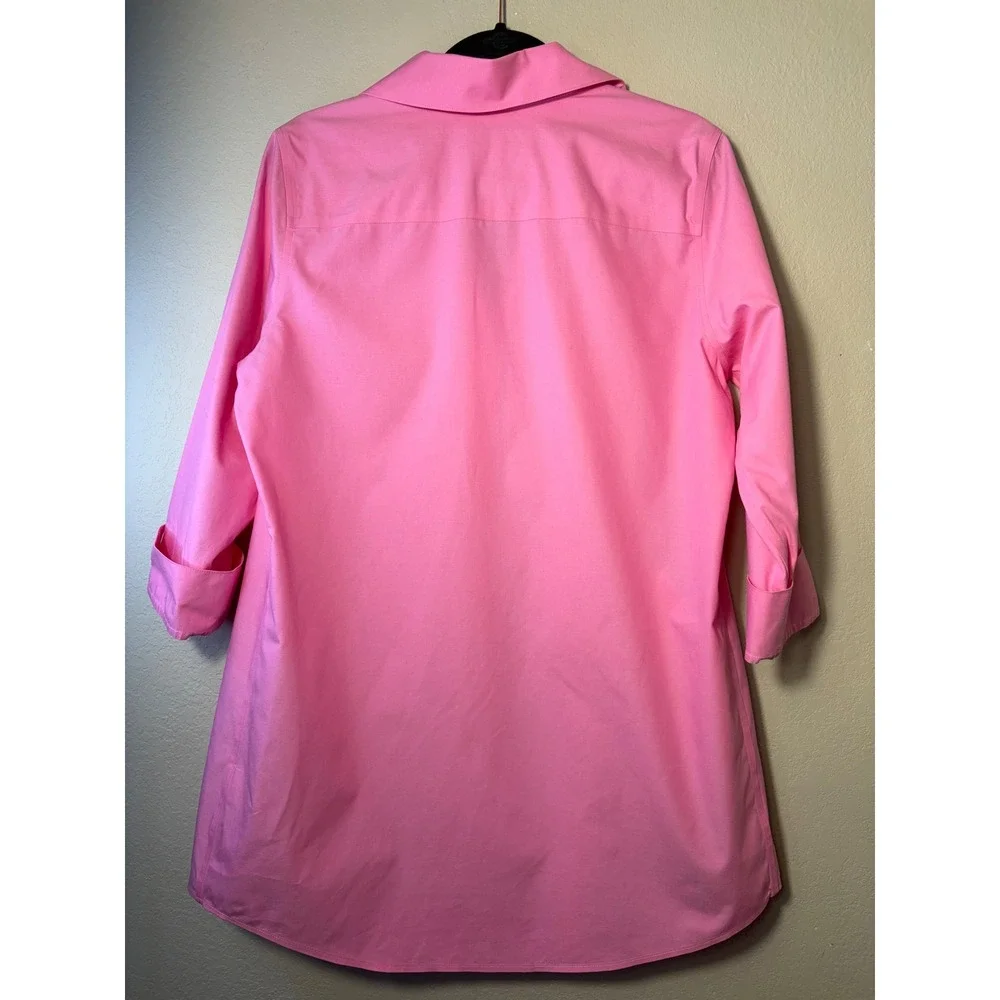 Foxcroft NYC Heritage Non-Iron Pink Cotton Button Down Tunic Shirt Pockets 12